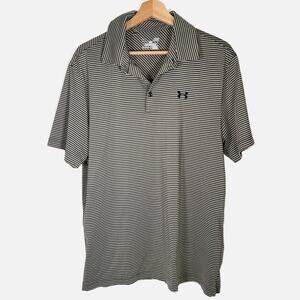 Under Armour HeatGear Stripe Golf Polo Shirt Men’s Large Gray Black Performance